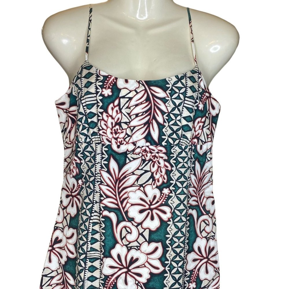 Royal Creations Hibiscus Fronds long tiki dress side split zip back Medium